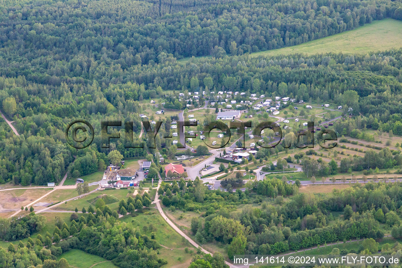 Aerial photograpy of SeeCamping Zittau Mountains at Olbersdorfer See in Olbersdorf in the state Saxony, Germany