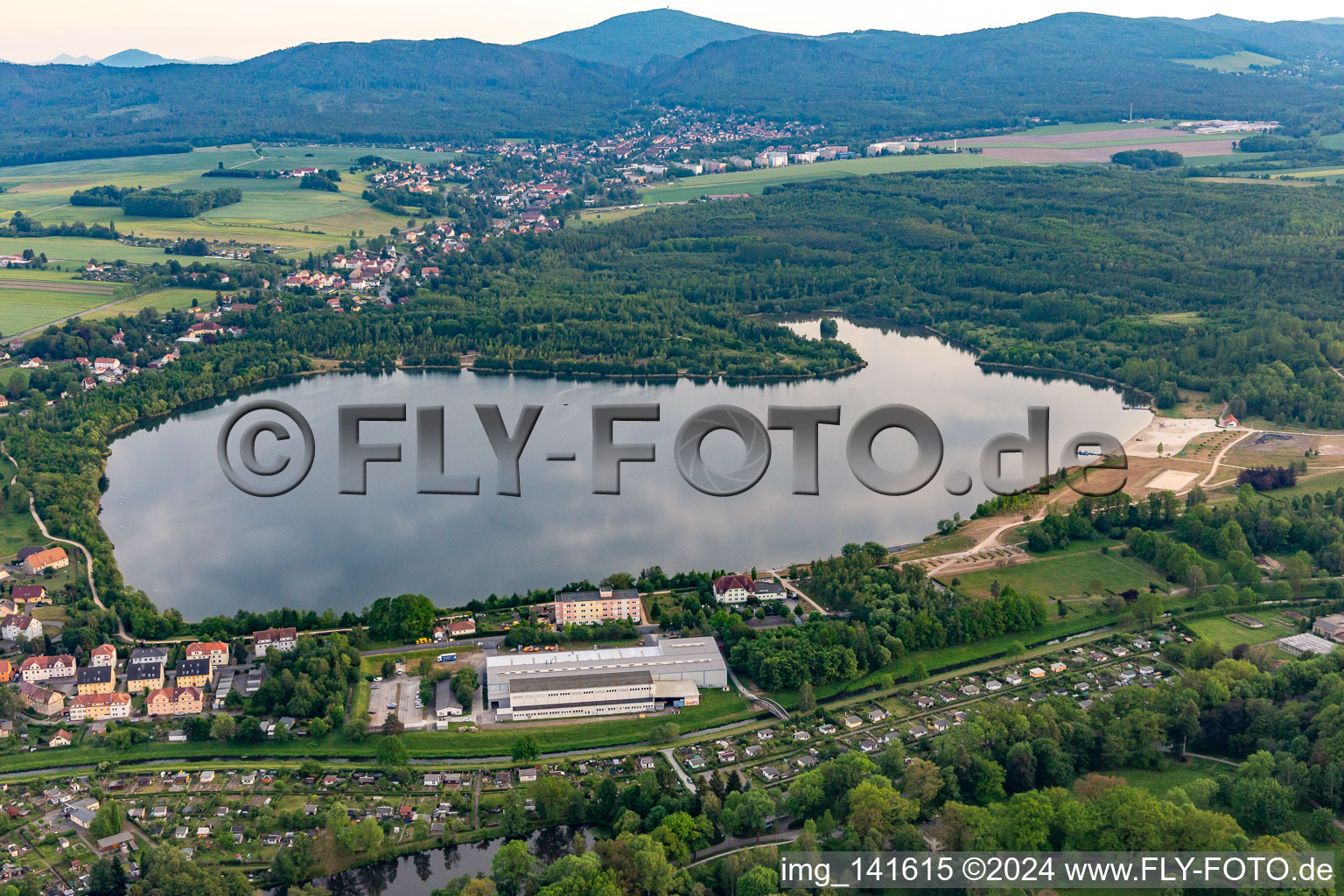 Olbersdorfer See from the north in Olbersdorf in the state Saxony, Germany