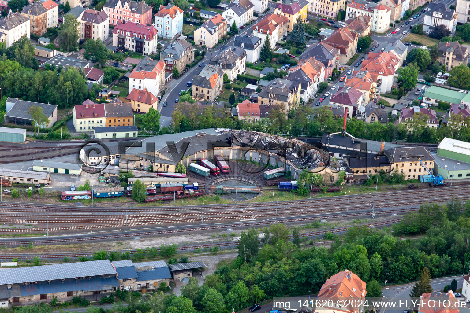 Half-ruined railway shed on Eisenbahnstr in Zittau in the state Saxony, Germany