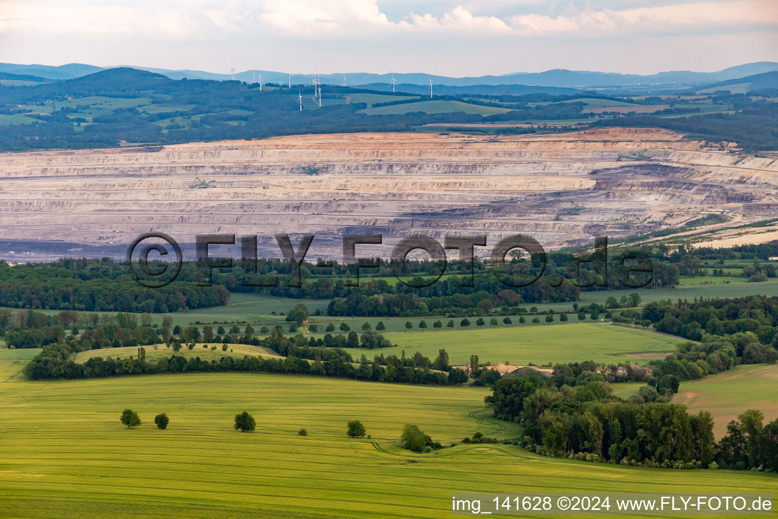 Polish lignite opencast mining from the northwest in the district Wittgendorf in Zittau in the state Saxony, Germany