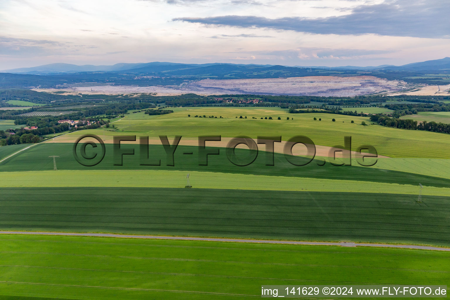 Aerial view of Polish lignite opencast mining from the northwest in the district Wittgendorf in Zittau in the state Saxony, Germany