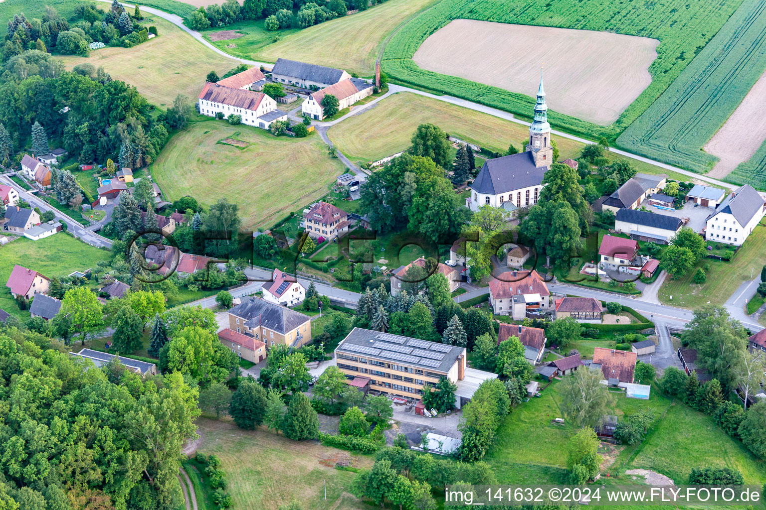 Aerial view of Church Wittgendorf in the district Wittgendorf in Zittau in the state Saxony, Germany