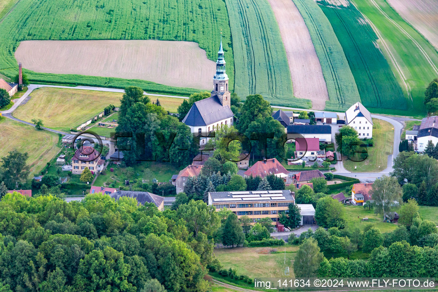 Aerial photograpy of Church Wittgendorf in the district Wittgendorf in Zittau in the state Saxony, Germany