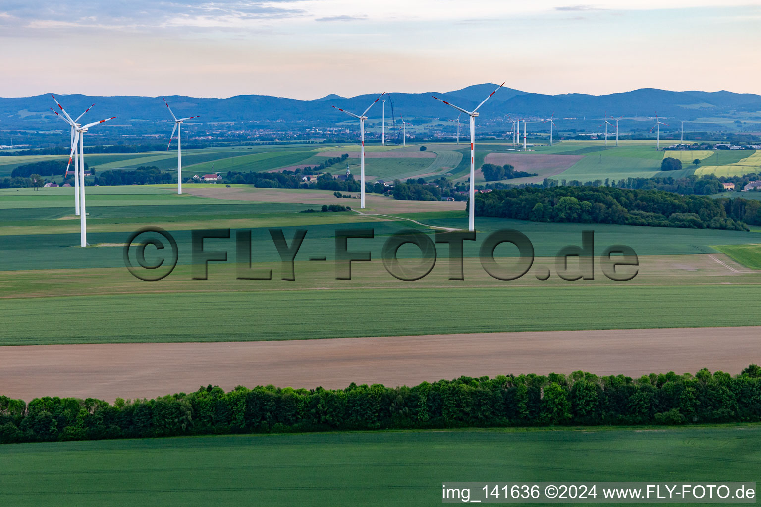 Steinberg panorama at the wind farm Dittelsdorf in the district Dittelsdorf in Zittau in the state Saxony, Germany