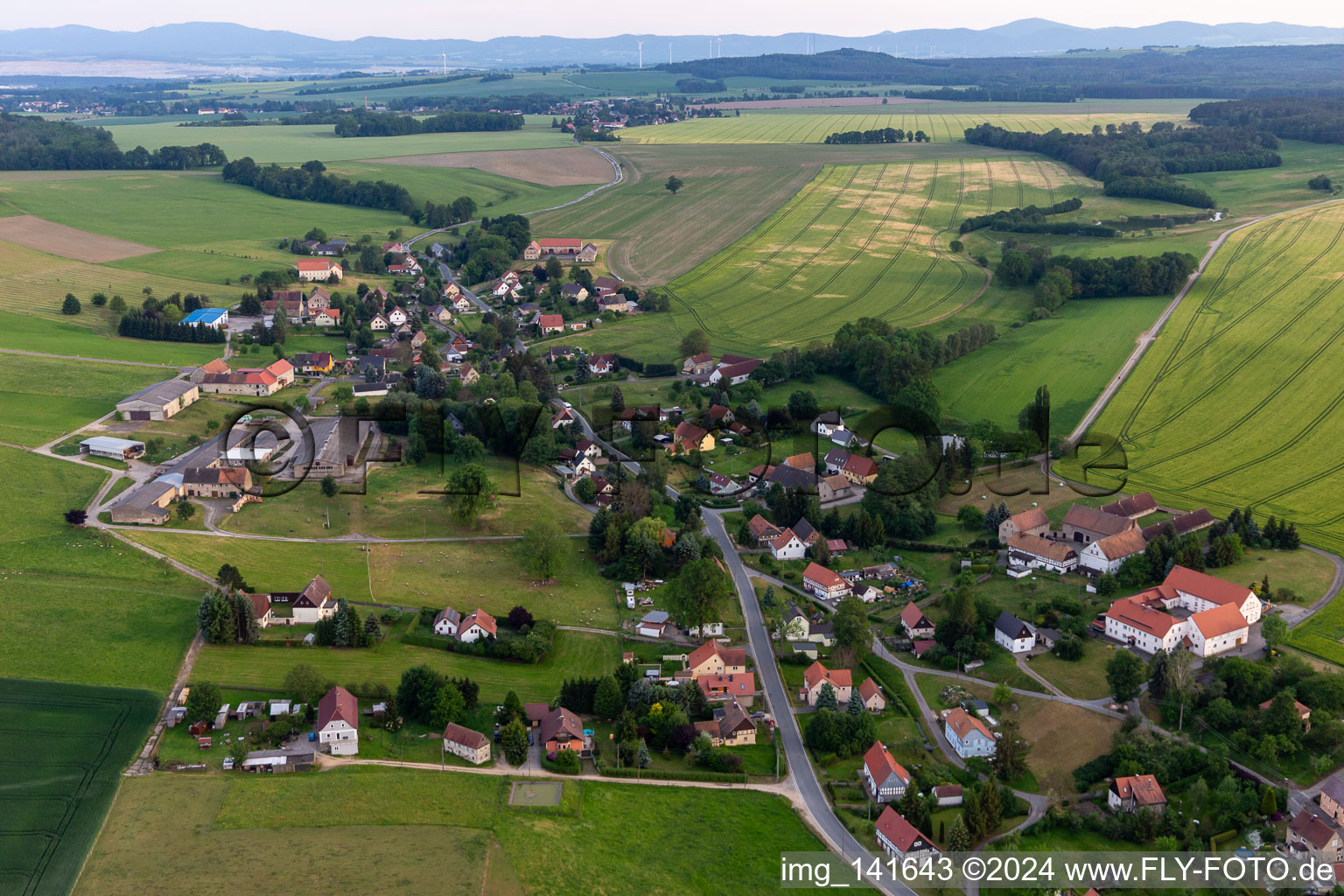 Village street from the north in the district Dittersbach in Bernstadt a. d. Eigen in the state Saxony, Germany