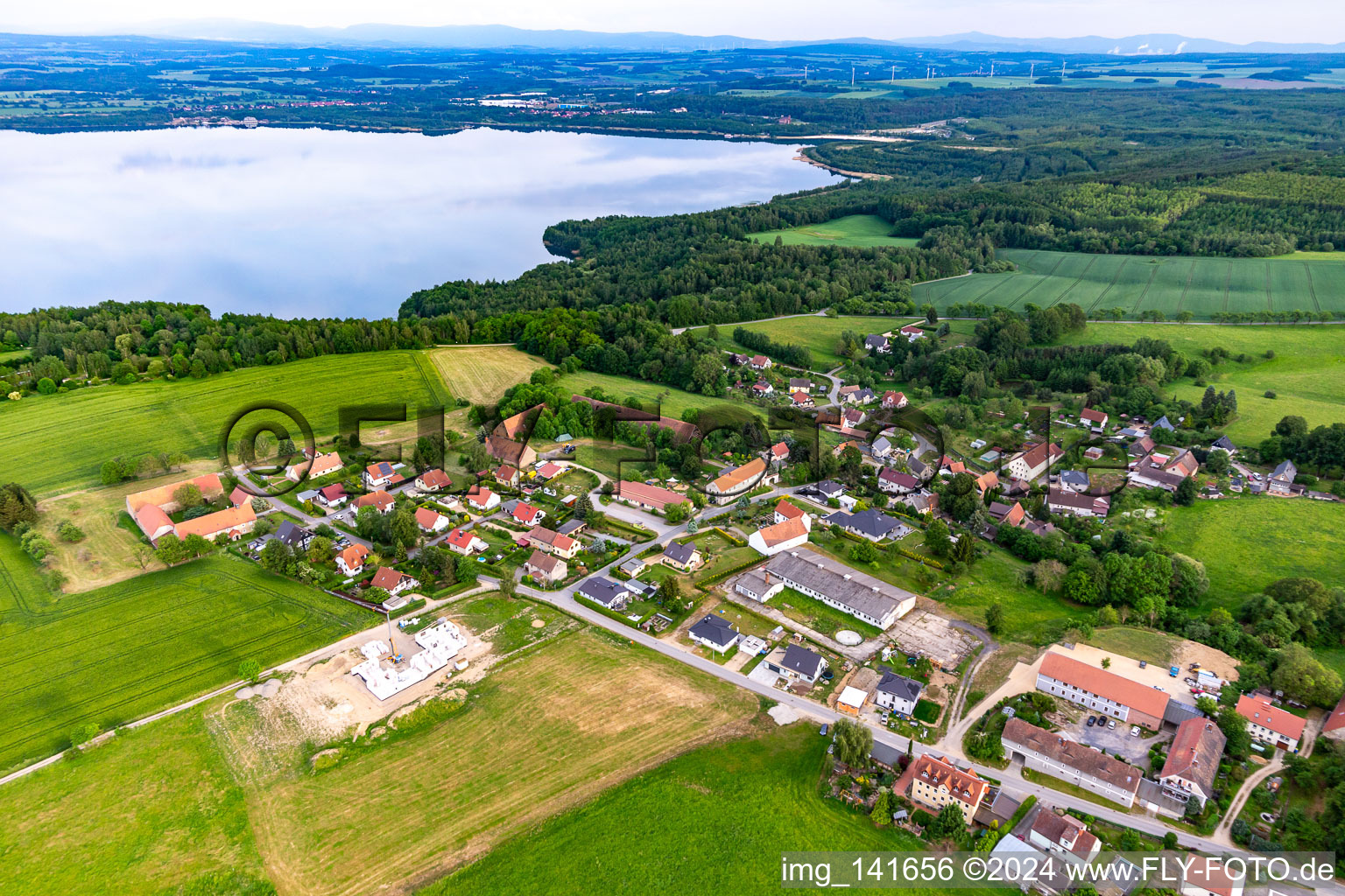 Village on Lake Berzdorf in the district Jauernick-Buschbach in Markersdorf in the state Saxony, Germany