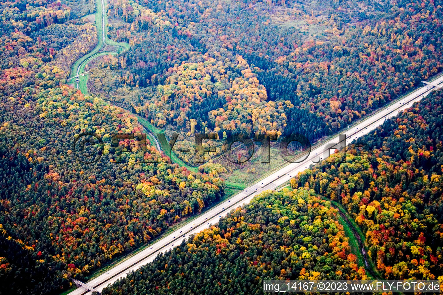 A5 crosses the Kriegbach in the district Bad Langenbrücken in Bad Schönborn in the state Baden-Wuerttemberg, Germany