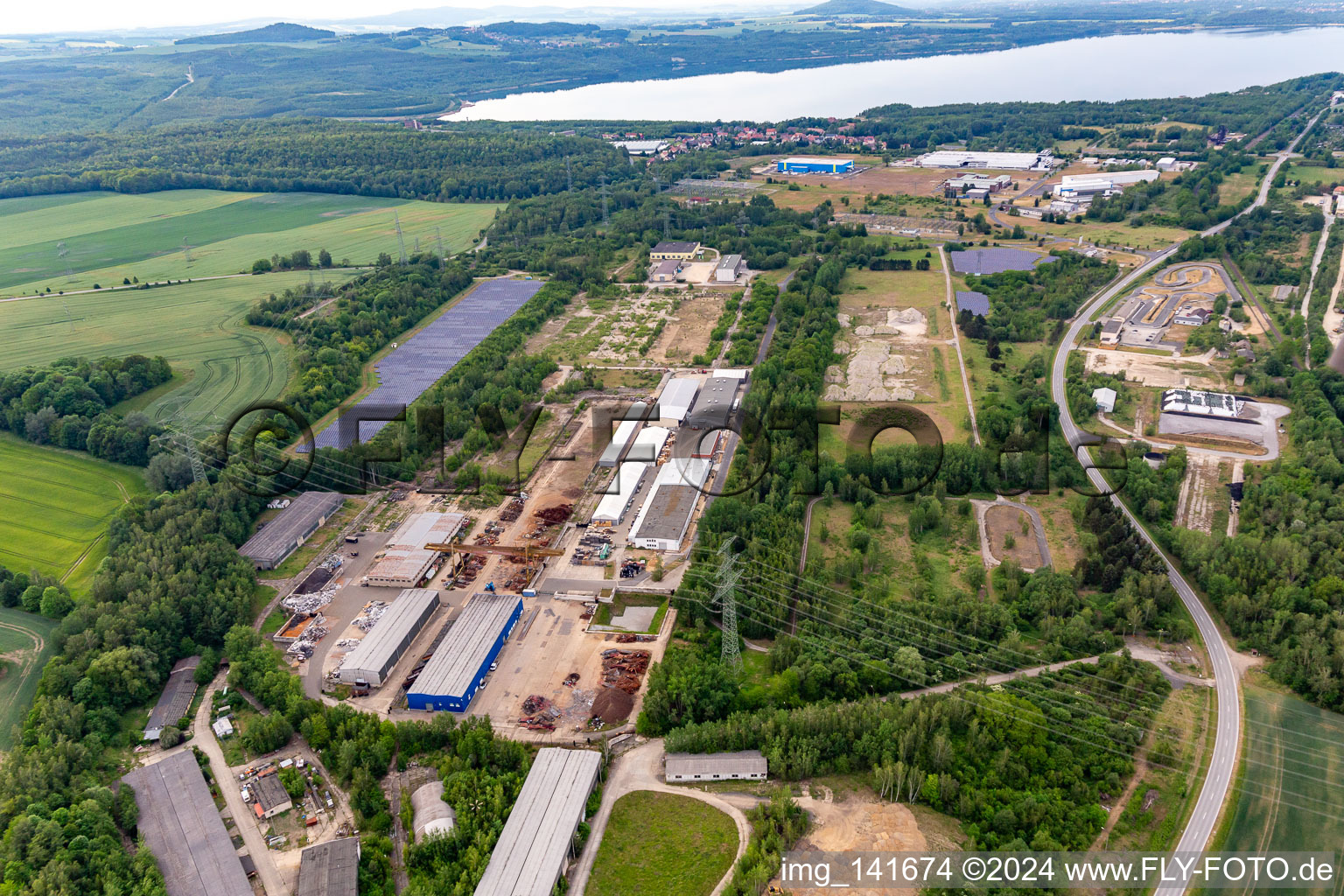 Aerial view of Ostritzer Straße industrial area with Polyvlies-Beyer-Sachsen-Geschäftsführungs-GmbH and Oostdam Metallhandels GmbH in the district Hagenwerder in Görlitz in the state Saxony, Germany