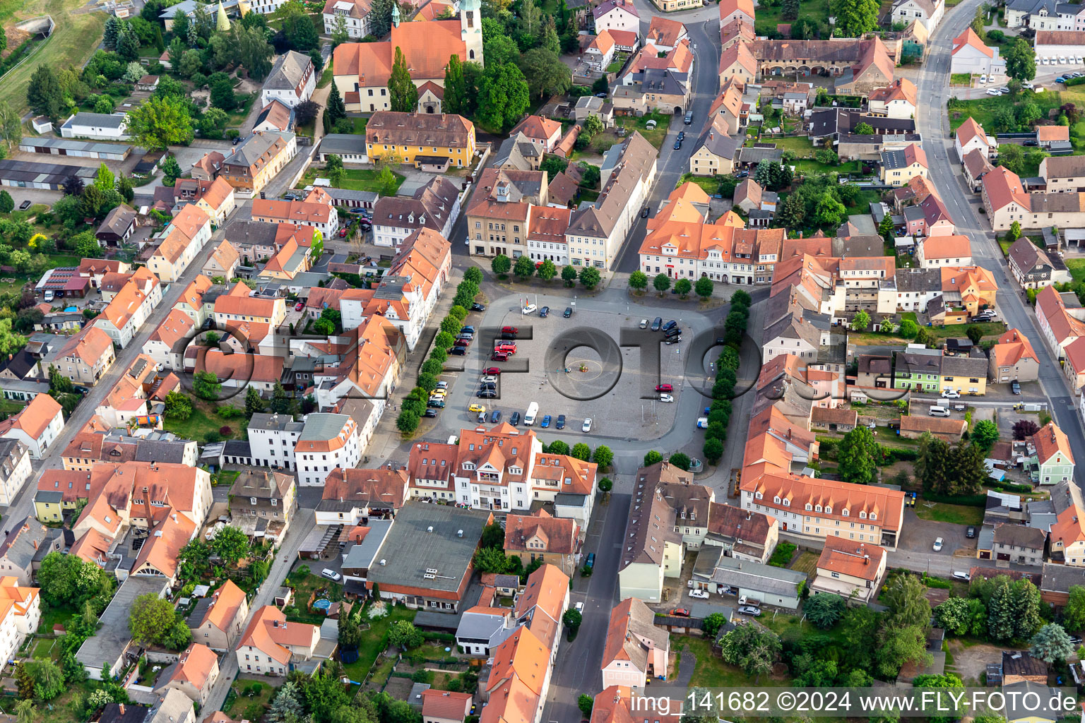 Market square from the north in Ostritz in the state Saxony, Germany