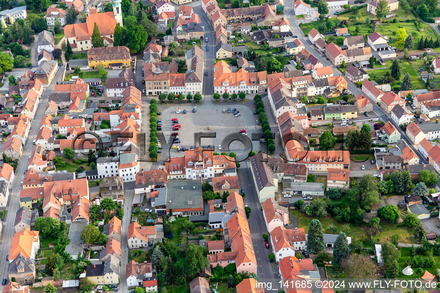 Aerial view of Marketplace in Ostritz in the state Saxony, Germany