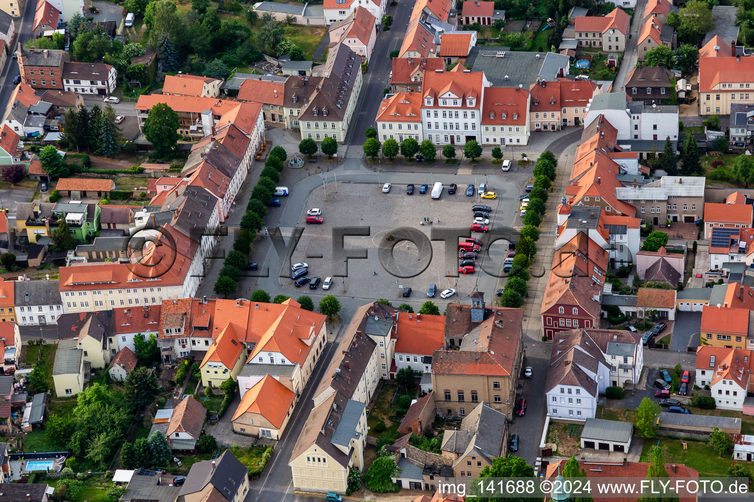 Market square from the south in Ostritz in the state Saxony, Germany