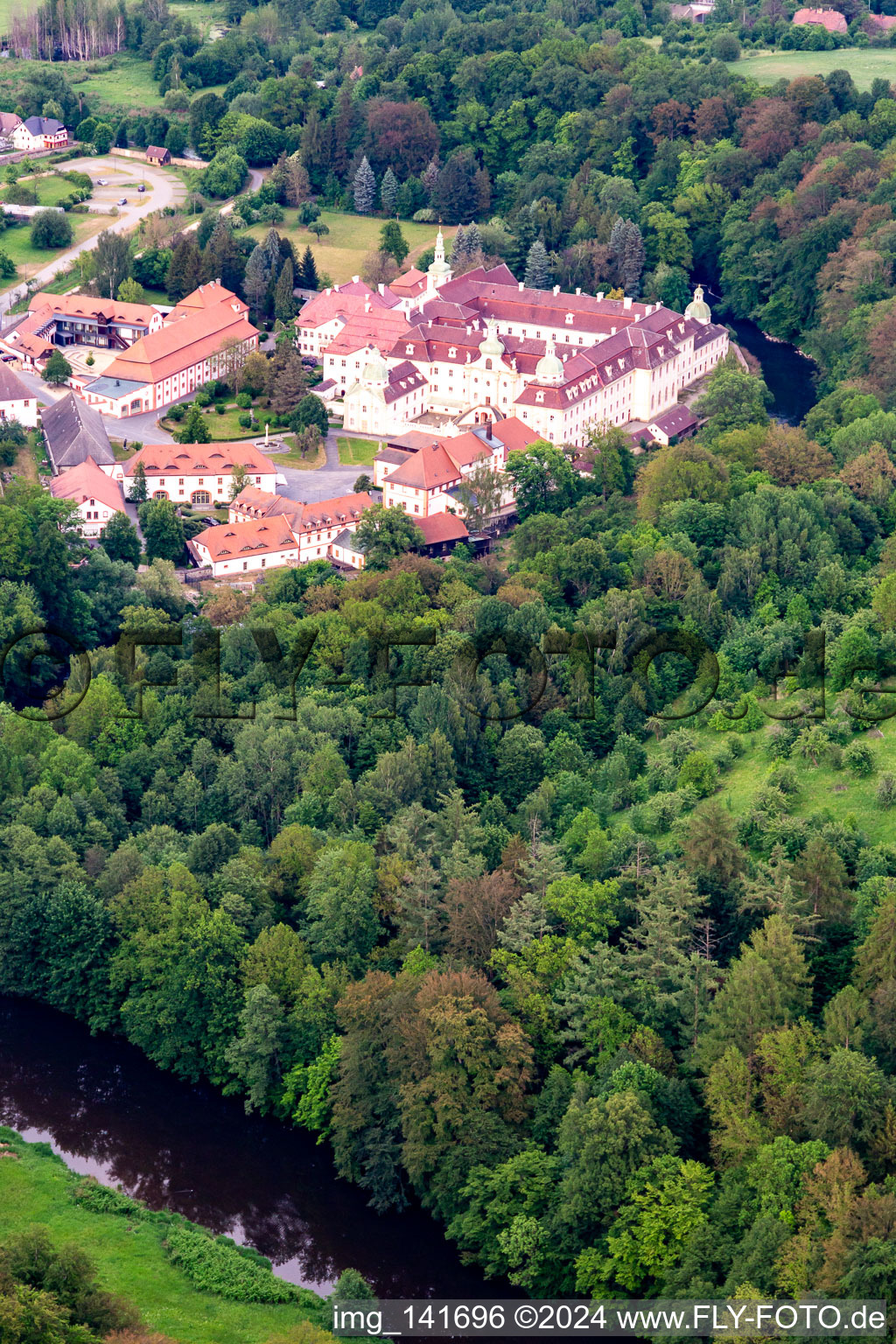 Aerial view of Nunnery St. Marienthal in the district Marienthal in Ostritz in the state Saxony, Germany