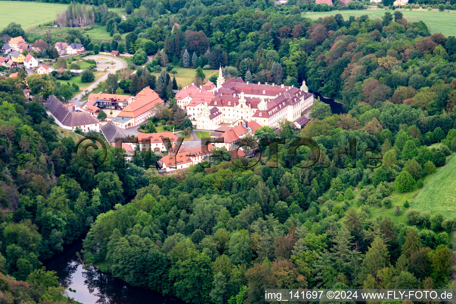 Aerial photograpy of Nunnery St. Marienthal in the district Marienthal in Ostritz in the state Saxony, Germany