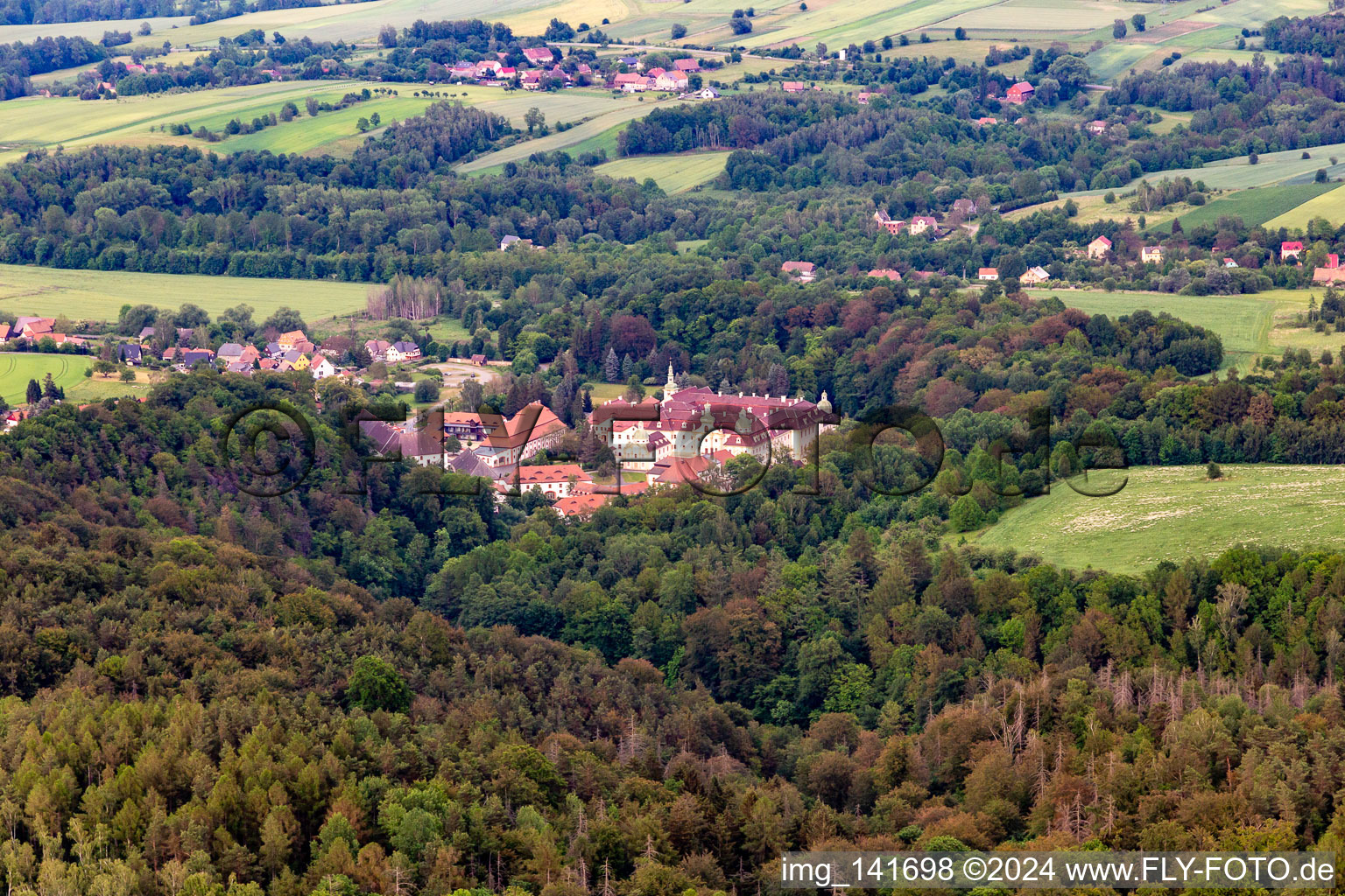 Oblique view of Nunnery St. Marienthal in the district Marienthal in Ostritz in the state Saxony, Germany