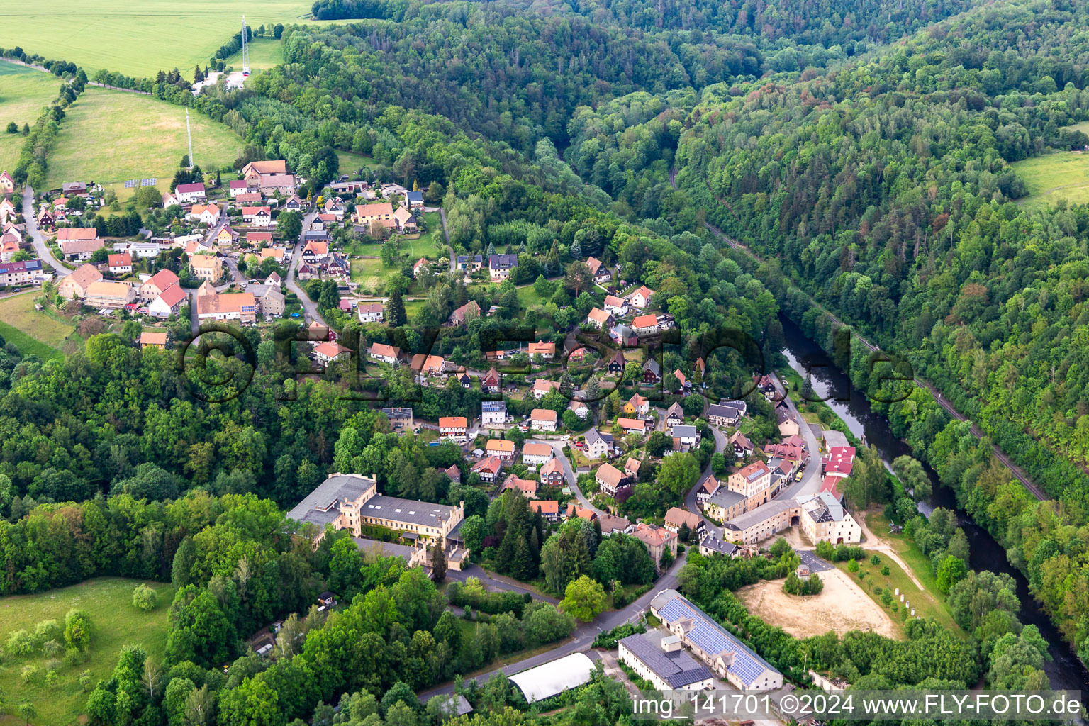 Village above the Lusatian Neisse in the district Rosenthal in Zittau in the state Saxony, Germany