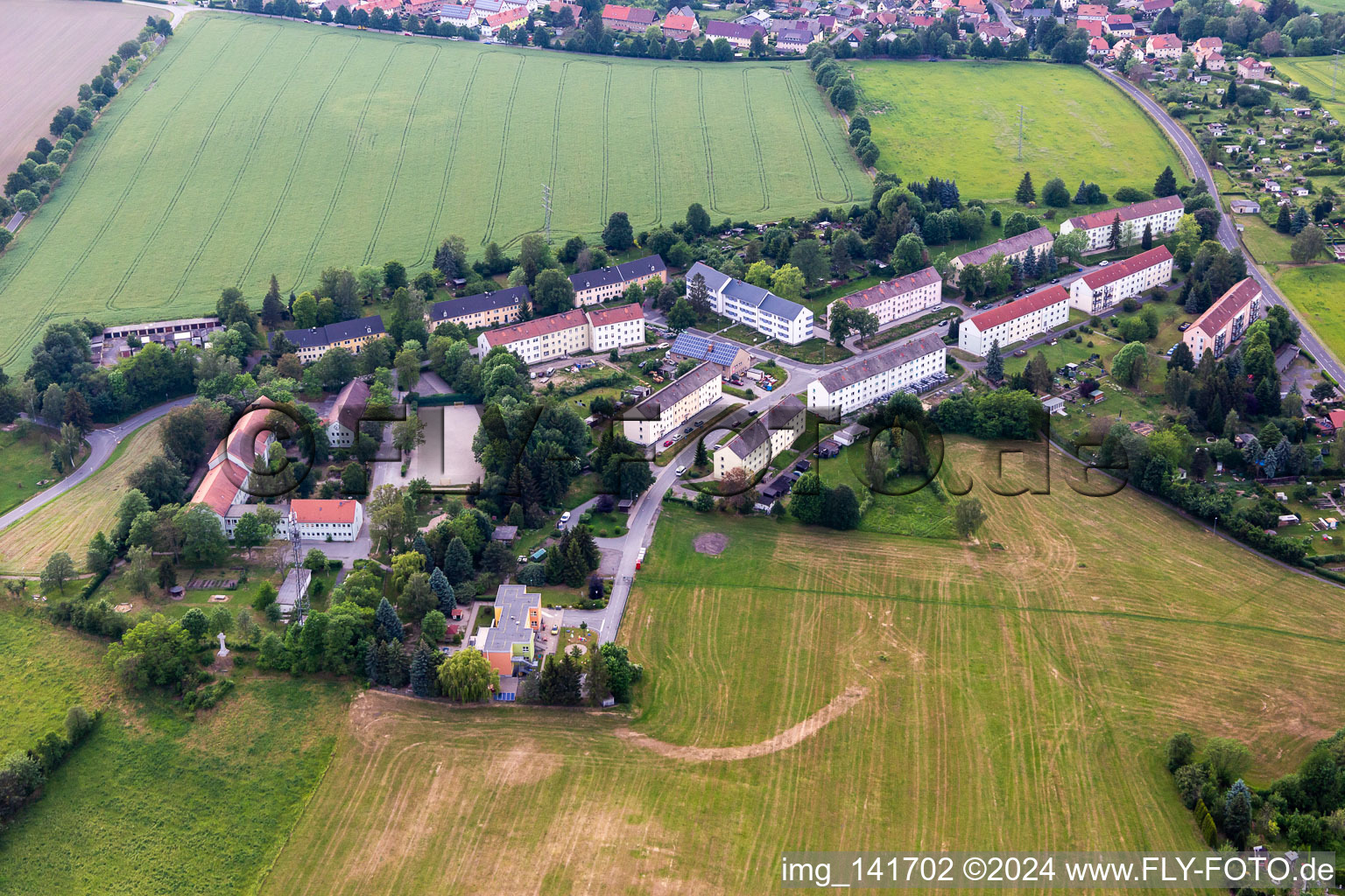 Prefabricated housing estate on Karl-Liebknecht-Straße in the district Hirschfelde in Zittau in the state Saxony, Germany