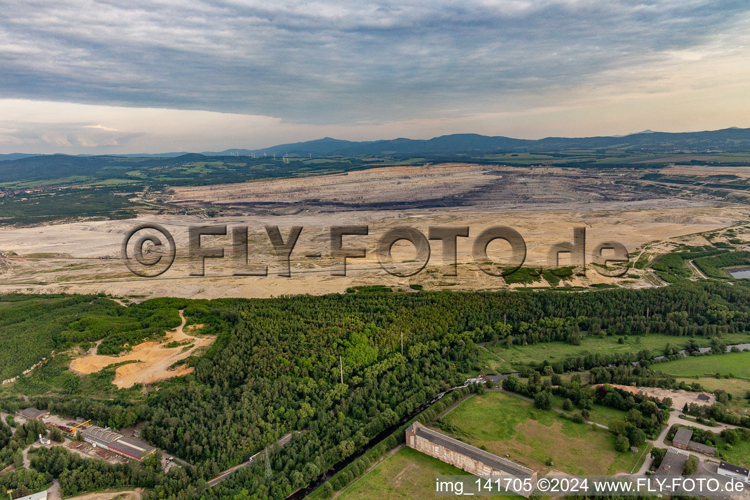 Opencast brown coal mine "PGE Górnictwo i Energetyka Konwencjonalna Oddział Kopalnia Węgla Brunatnego Turów" from the northwest in Bogatynia in the state Lower Silesia, Poland