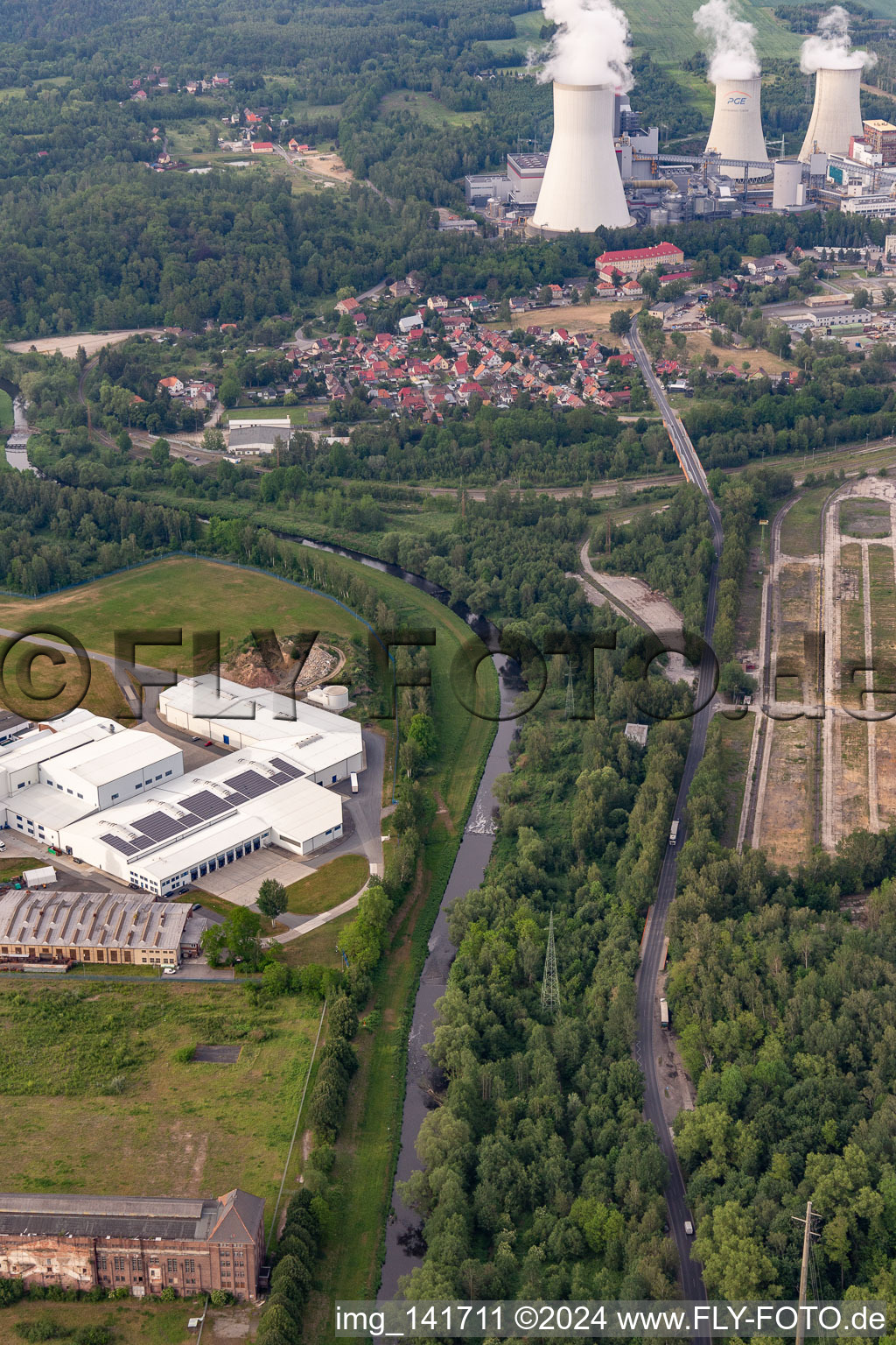 Lusatian Neisse between Germany and Poland at the lignite opencast mine in the district Hirschfelde in Zittau in the state Saxony, Germany