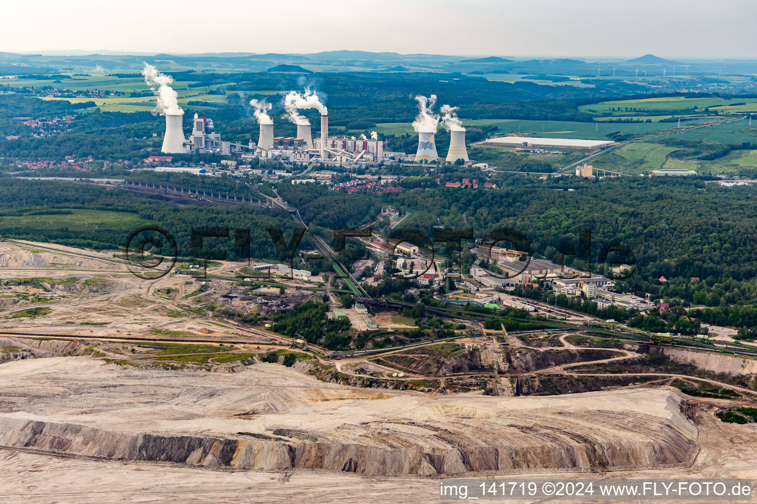 Opencast brown coal mine "PGE Górnictwo i Energetyka Konwencjonalna Oddział Kopalnia Węgla Brunatnego Turów" and Turów power plant in Bogatynia in the state Lower Silesia, Poland