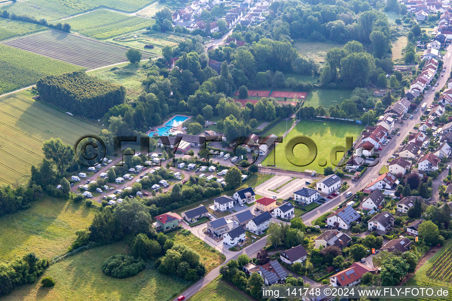 Camping in the Klingbachtal and sports fields in the district Klingen in Heuchelheim-Klingen in the state Rhineland-Palatinate, Germany