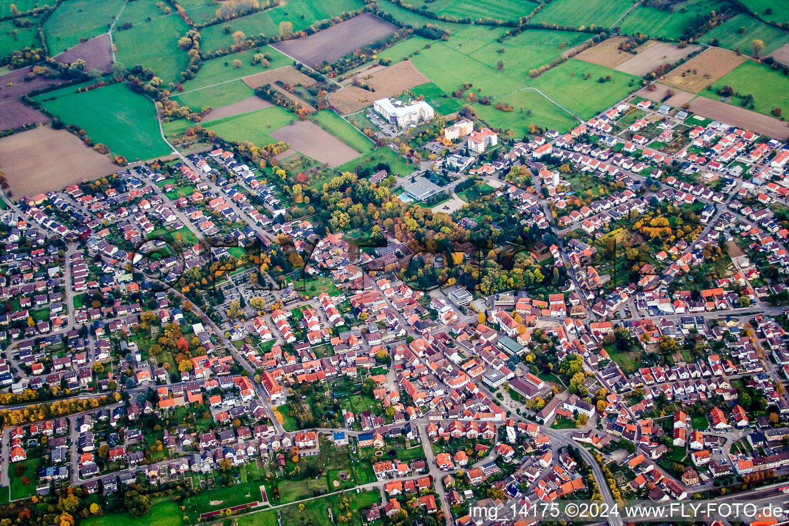 Town View of the streets and houses of the residential areas in the district Bad Langenbruecken in Bad Schoenborn in the state Baden-Wurttemberg