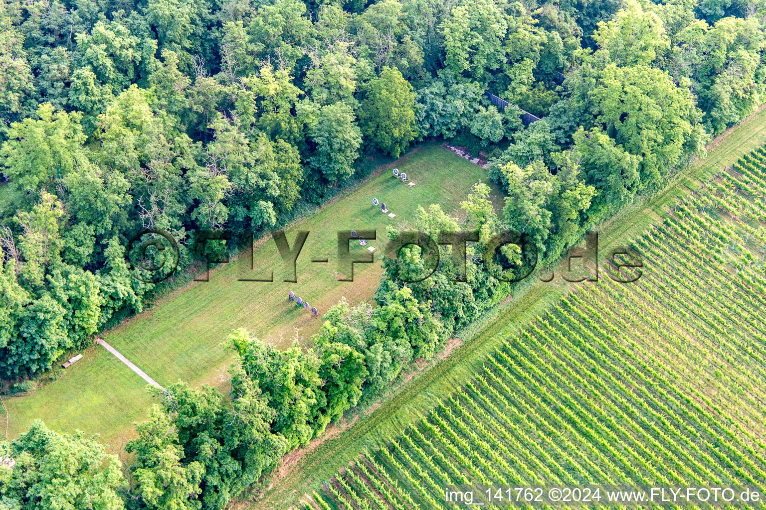 Aerial view of Palatina Archers Club Grounds in Insheim in the state Rhineland-Palatinate, Germany