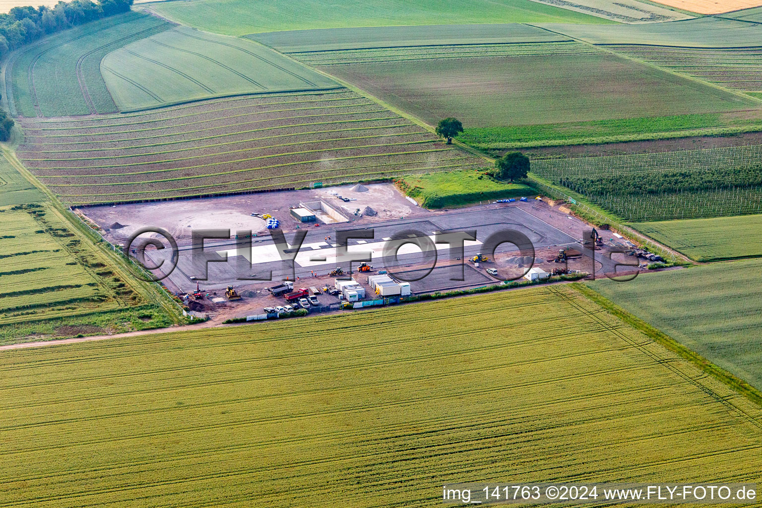 Construction site for the foundation of an agricultural hall in Insheim in the state Rhineland-Palatinate, Germany