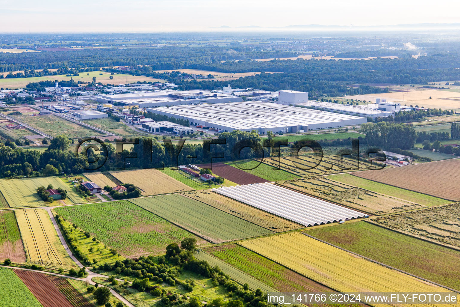 Mercedes Benz logistics center in the Interpark industrial area from the southwest in the district Offenbach in Offenbach an der Queich in the state Rhineland-Palatinate, Germany