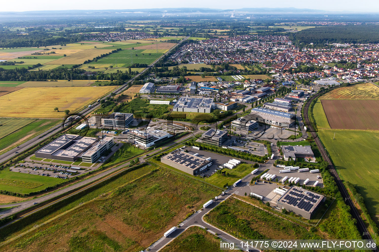 Industrial area in the Speyer Valley from the north in Rülzheim in the state Rhineland-Palatinate, Germany