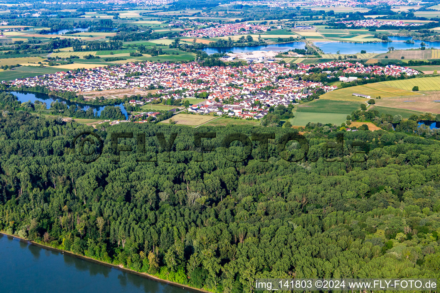 Aerial view of From northeast in Leimersheim in the state Rhineland-Palatinate, Germany