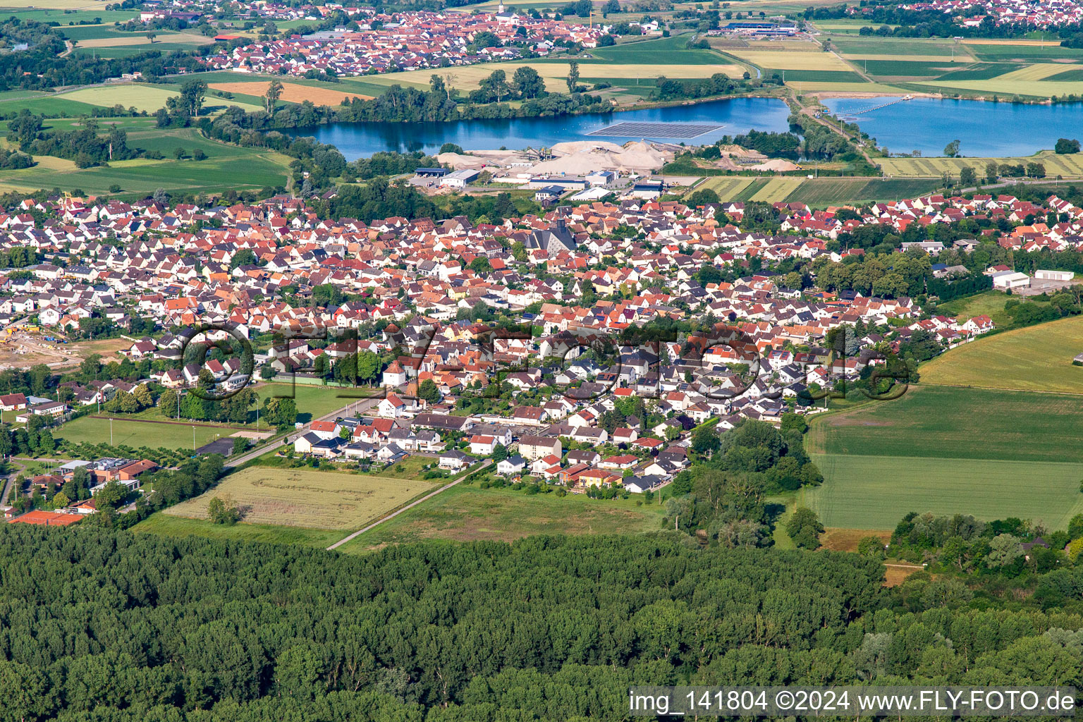 Aerial photograpy of From northeast in Leimersheim in the state Rhineland-Palatinate, Germany