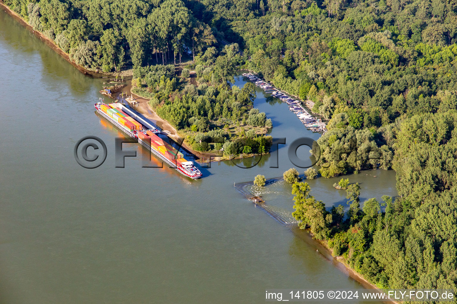 Sports boat harbor on the Leimersheimer Altrhein in Leimersheim in the state Rhineland-Palatinate, Germany