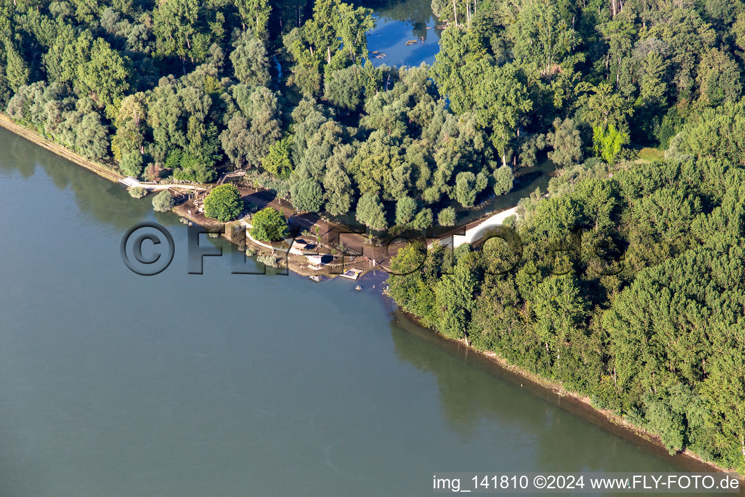 Leimersheim ferry landing stage flooded due to Rhine flooding in Leimersheim in the state Rhineland-Palatinate, Germany