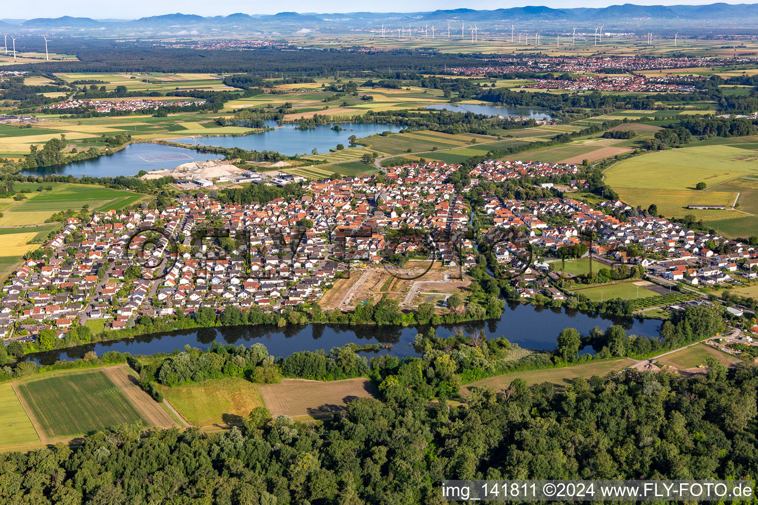 Leimersheim in the state Rhineland-Palatinate, Germany seen from above