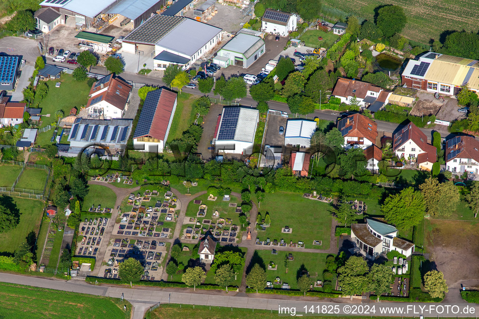 Aerial view of Cemetery in Neupotz in the state Rhineland-Palatinate, Germany