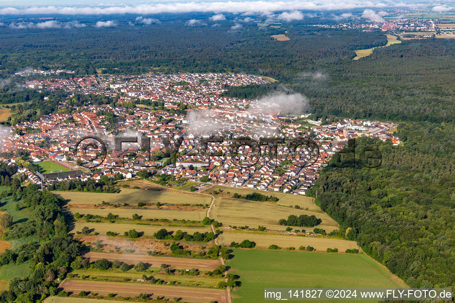 From northeast in Jockgrim in the state Rhineland-Palatinate, Germany