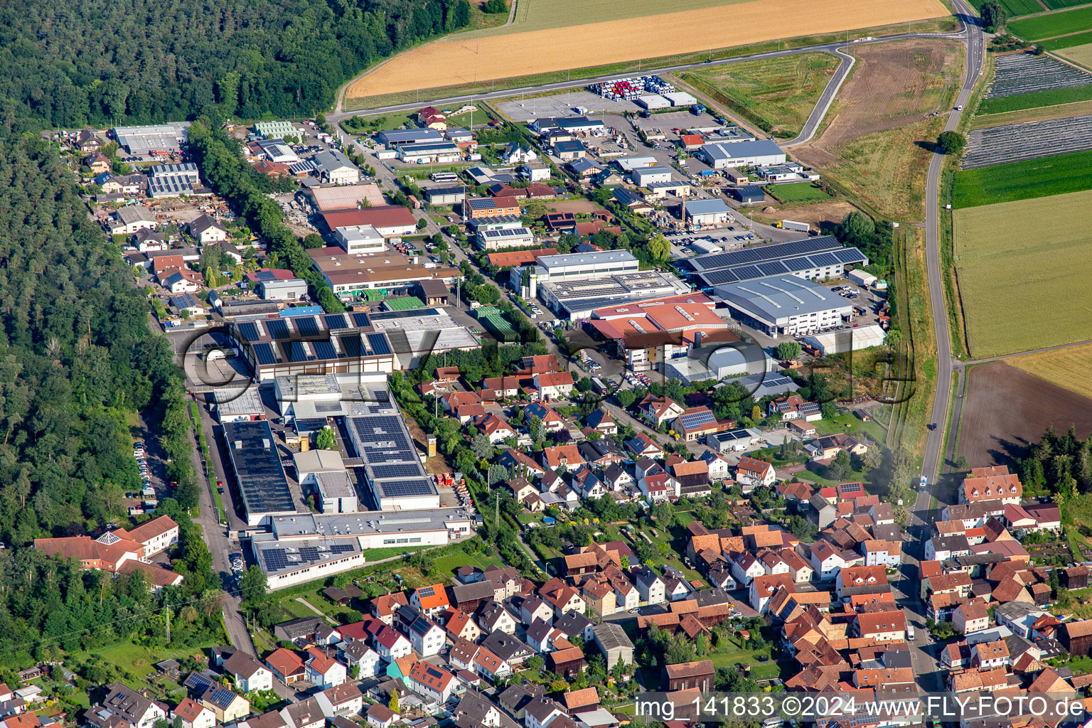 Aerial photograpy of Commercial area Im Gereut in Hatzenbühl in the state Rhineland-Palatinate, Germany