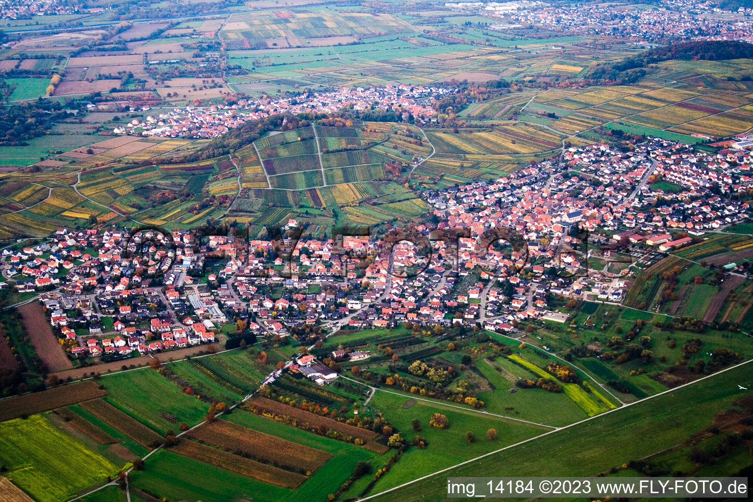 Drone image of Malsch in the state Baden-Wuerttemberg, Germany