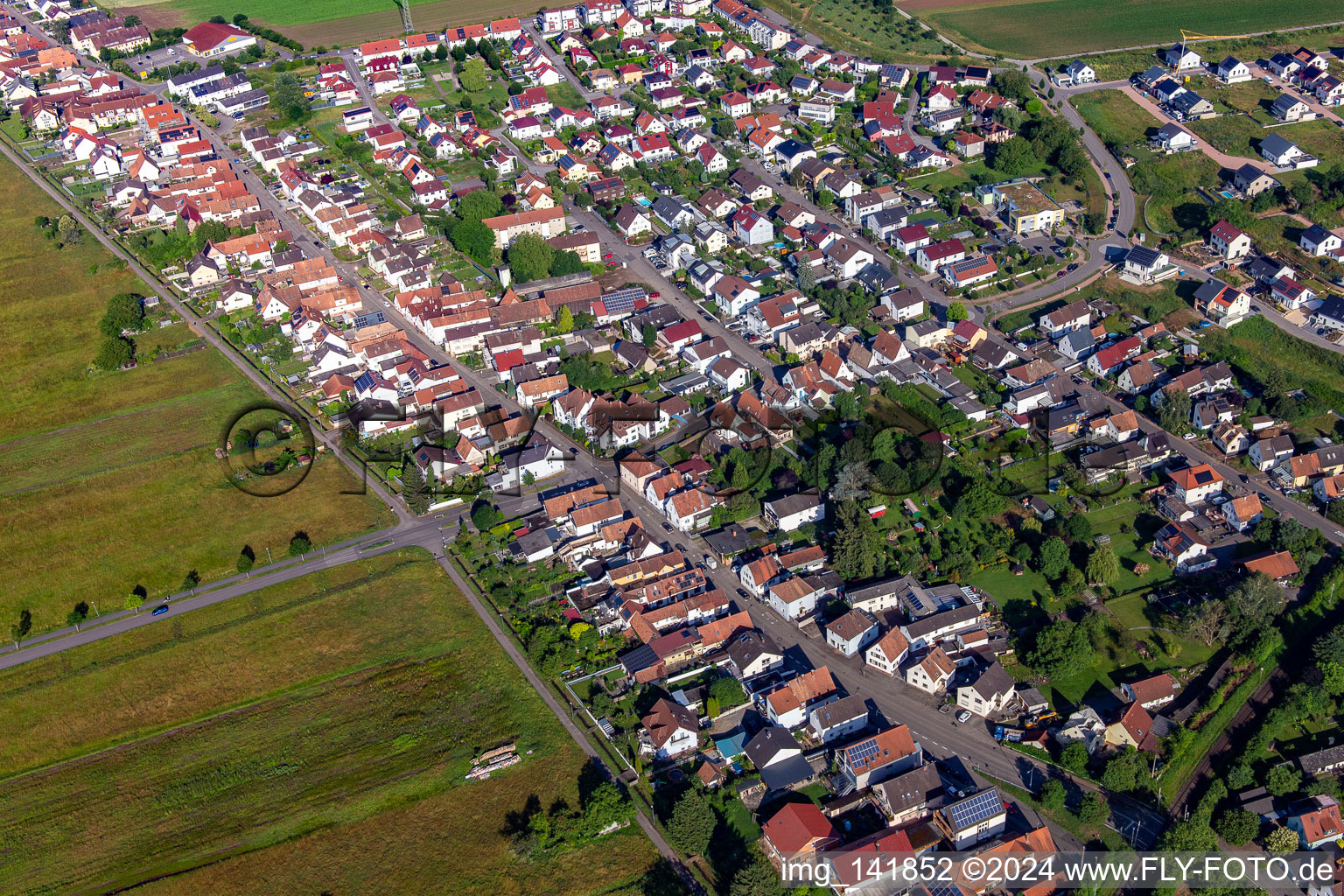 Saarstr in Kandel in the state Rhineland-Palatinate, Germany from the drone perspective