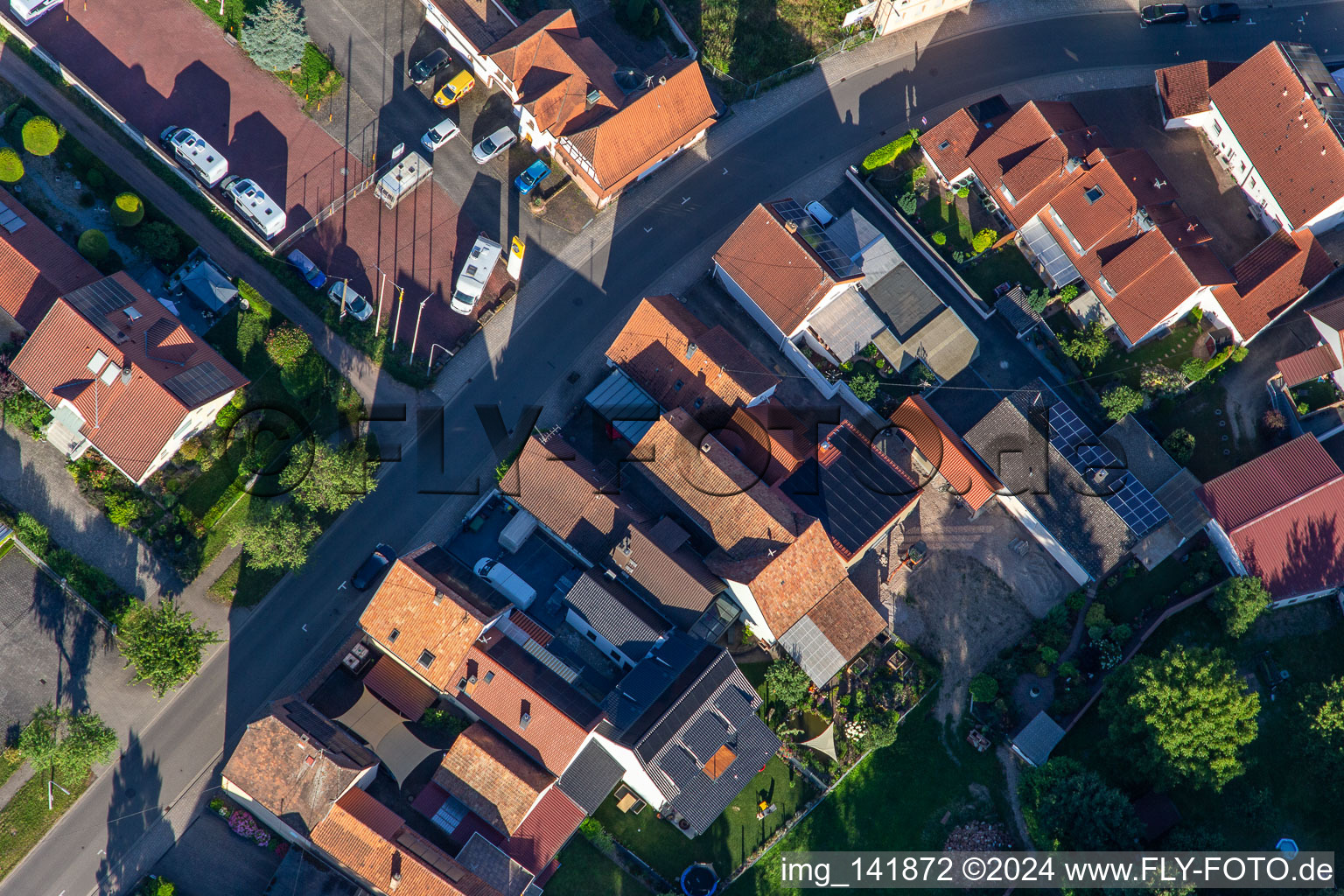 Aerial view of Main Street in Minfeld in the state Rhineland-Palatinate, Germany