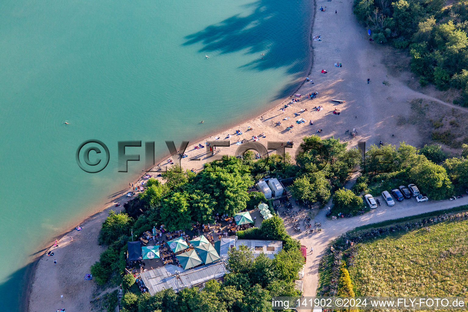 Seegugger beer garden at Epplesee in the district Forchheim in Rheinstetten in the state Baden-Wuerttemberg, Germany