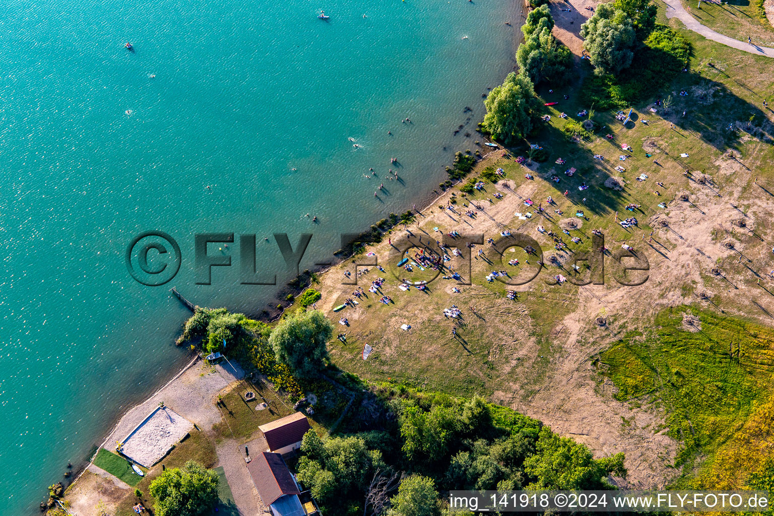 Many bathers in Epplesee in the district Silberstreifen in Rheinstetten in the state Baden-Wuerttemberg, Germany