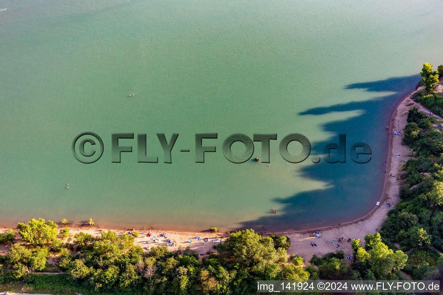 Aerial view of Dog beach at Epplesee in the district Silberstreifen in Rheinstetten in the state Baden-Wuerttemberg, Germany