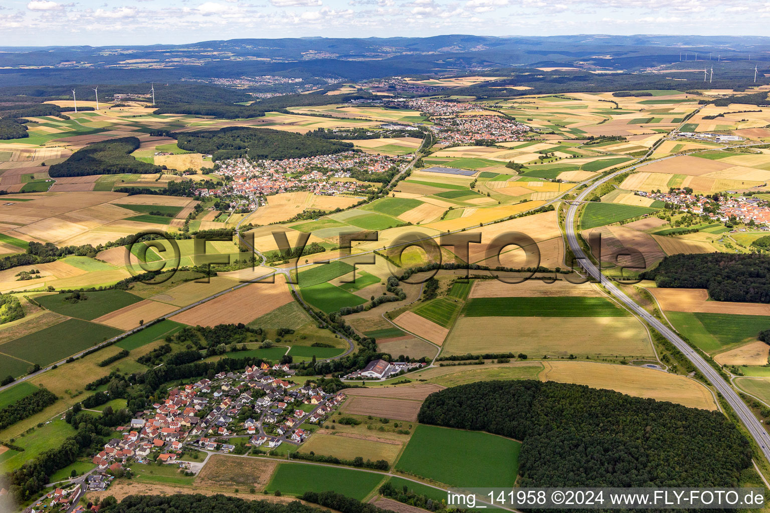 Route of the A71 between Pfersdorg and Ebenhausen in the district Hain in Poppenhausen in the state Bavaria, Germany