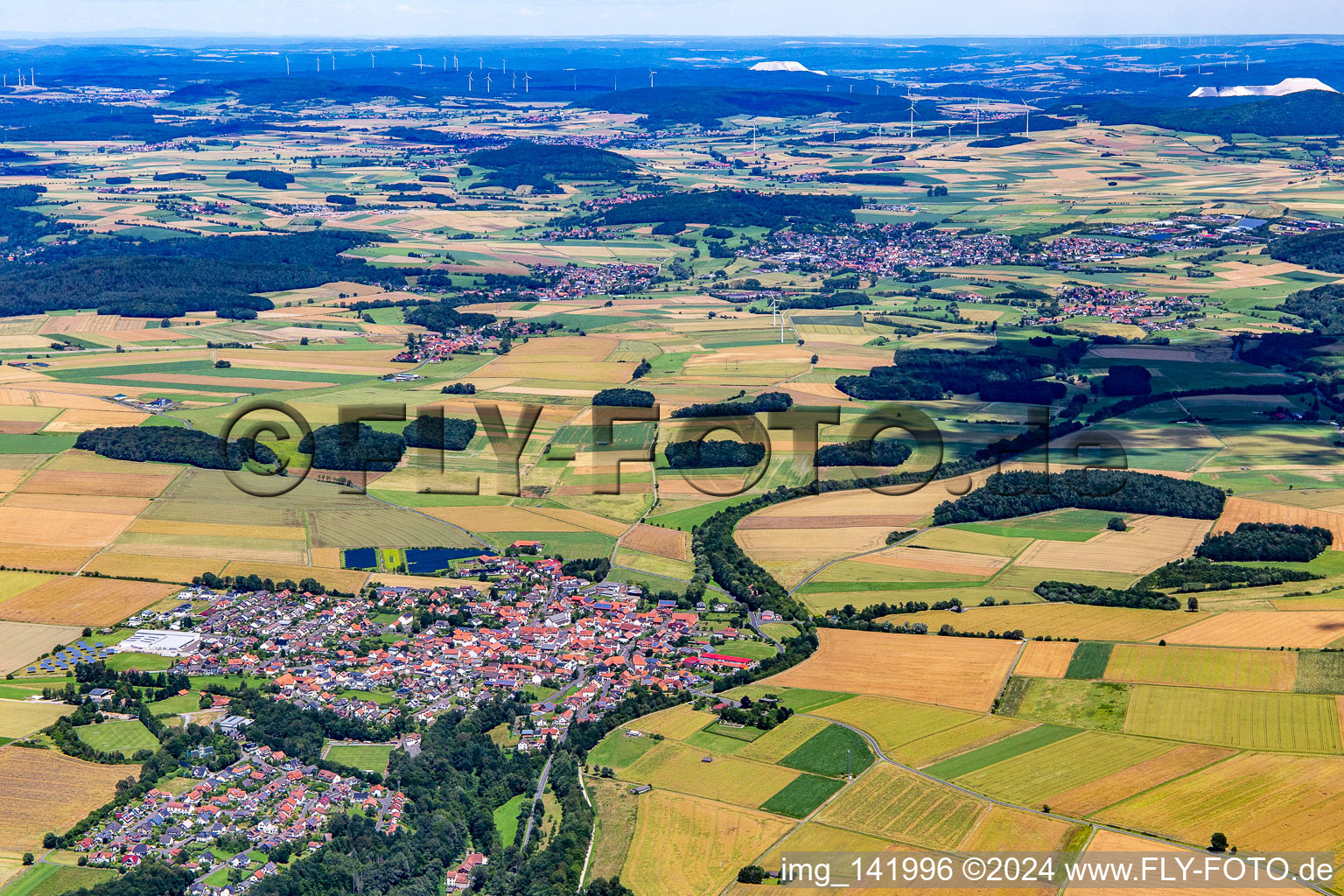 Aerial view of From the southwest in the district Steinbach in Burghaun in the state Hesse, Germany