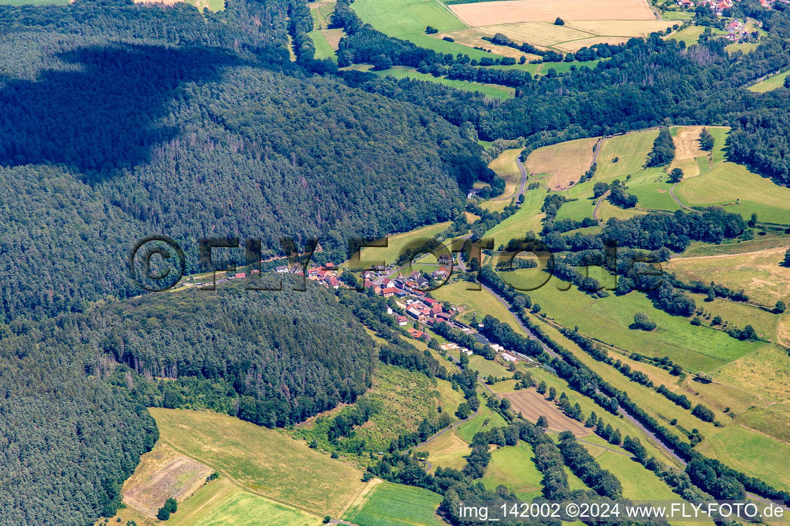 From the west in the district Fischbach in Hauneck in the state Hesse, Germany