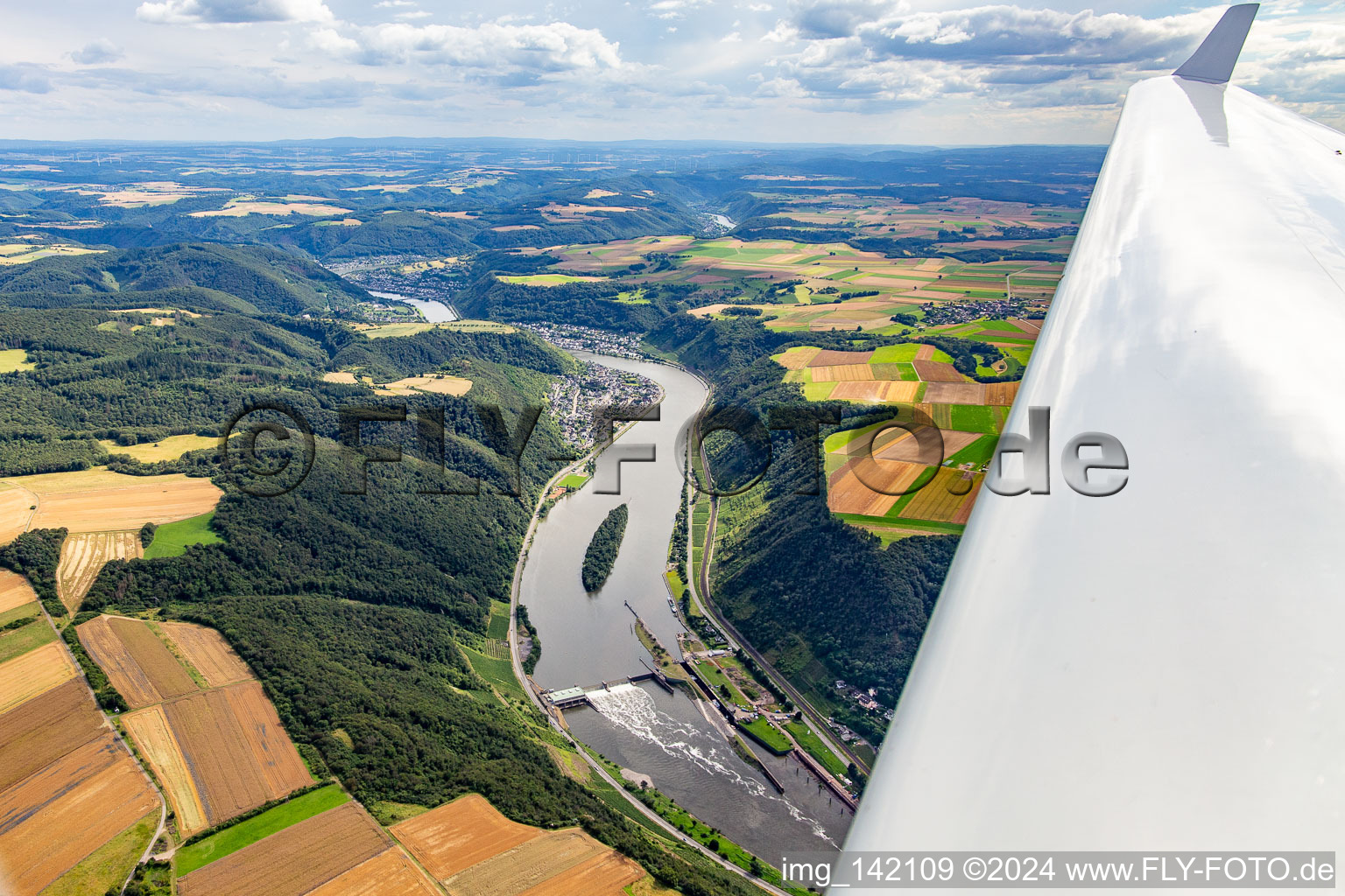 RWE Generation SE - Lehmen Moselle power plant at the Lehmen Moselle barrage and Reiherschussinsel near Lehmen in Niederfell in the state Rhineland-Palatinate, Germany