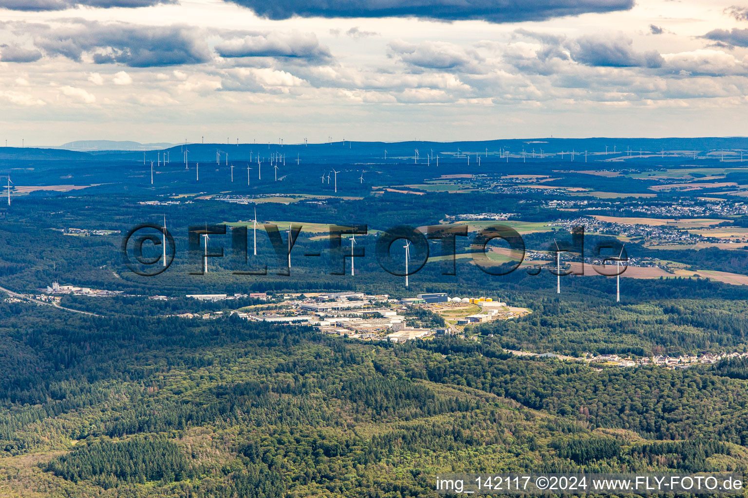 Boppard Hellerwald industrial park with wind farm in Kratzenburg in the state Rhineland-Palatinate, Germany