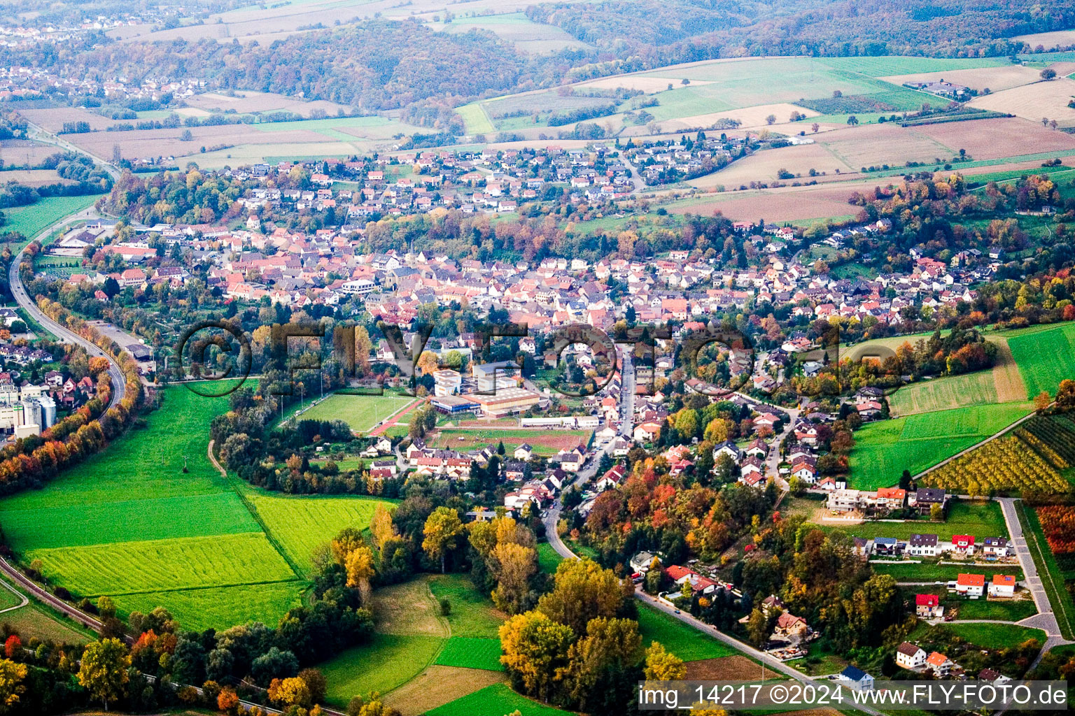 Aerial view of Zuzenhausen in the state Baden-Wuerttemberg, Germany