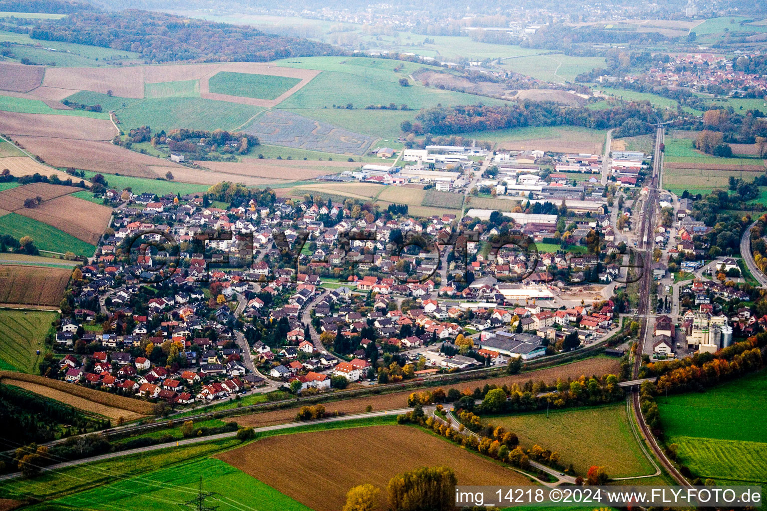 Aerial photograpy of Zuzenhausen in the state Baden-Wuerttemberg, Germany